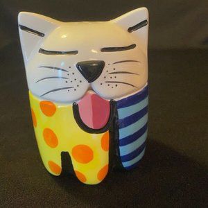 Artist Romero Britto Art Cat Stacking Salt & Pepper Ceramic Sculpture Figure